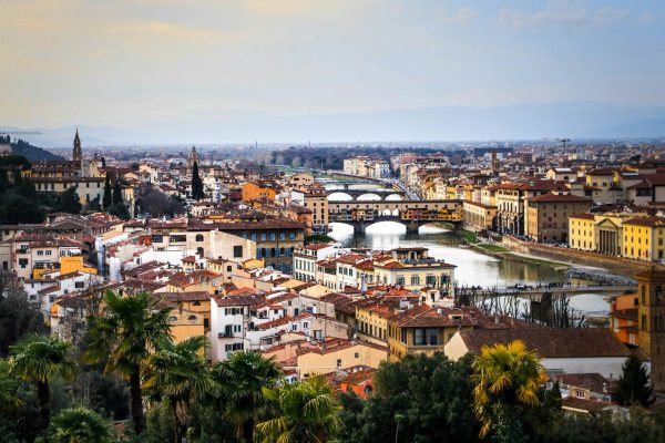 Explore Florence's iconic landmarks and picturesque landscape from a bird's eye perspective.