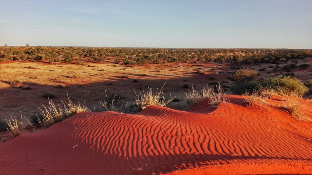 sabbia rossa durante un tramonto in Namibia